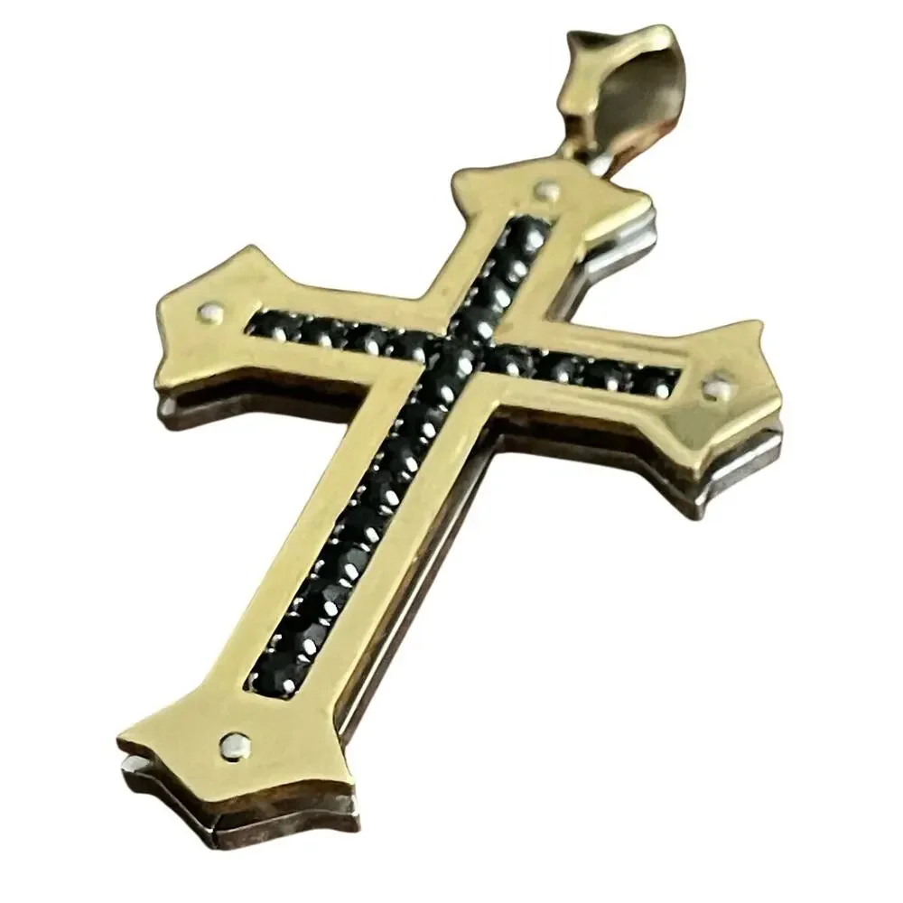 STAINLESS STEEL BLACK CUBIC ZIRCONIA CROSS PENDANT